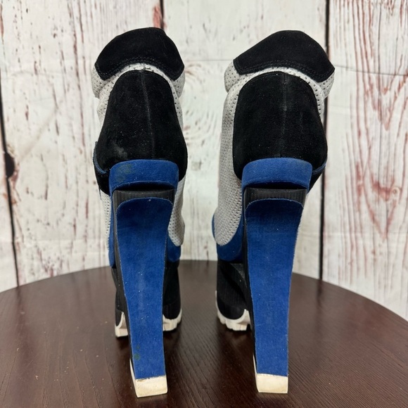 JEFFREY CAMPBELL Blue Suede Mesh high top sneakers wood & rubber platforms 6.5 - Picture 17 of 17